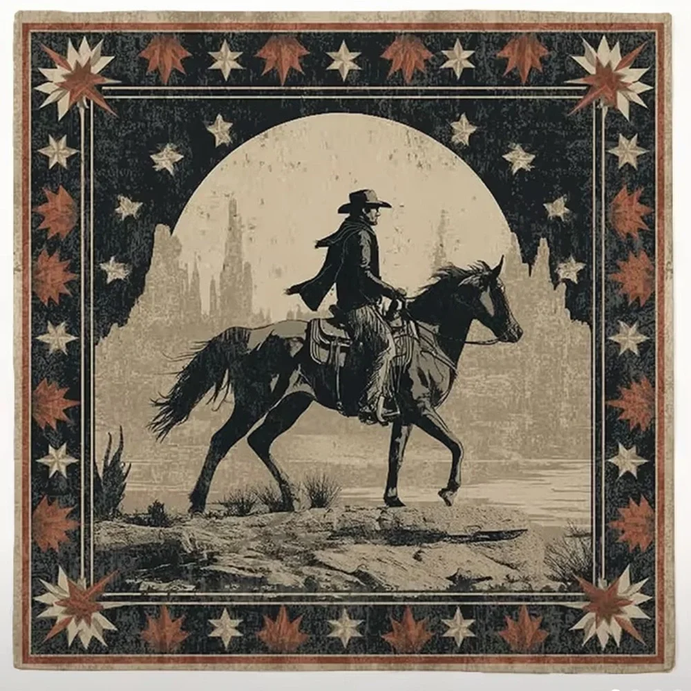 Western Cowboy Horse Bandana Scarf | Vintage Style Square | Southwestern Rider